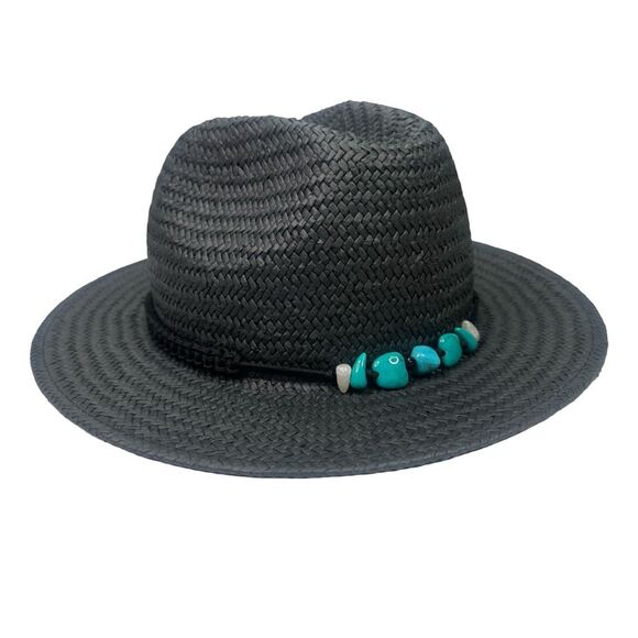 Kendra Scott Lincoln Cattleman Straw Stone Hat - Black / Turquoise - Picture 3 of 7